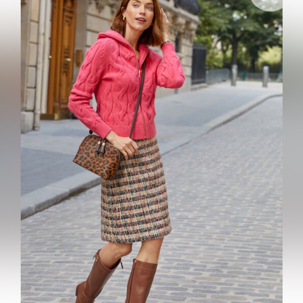 Talbots Multicolor Tweed Midi Skirt with Neutral Plaid